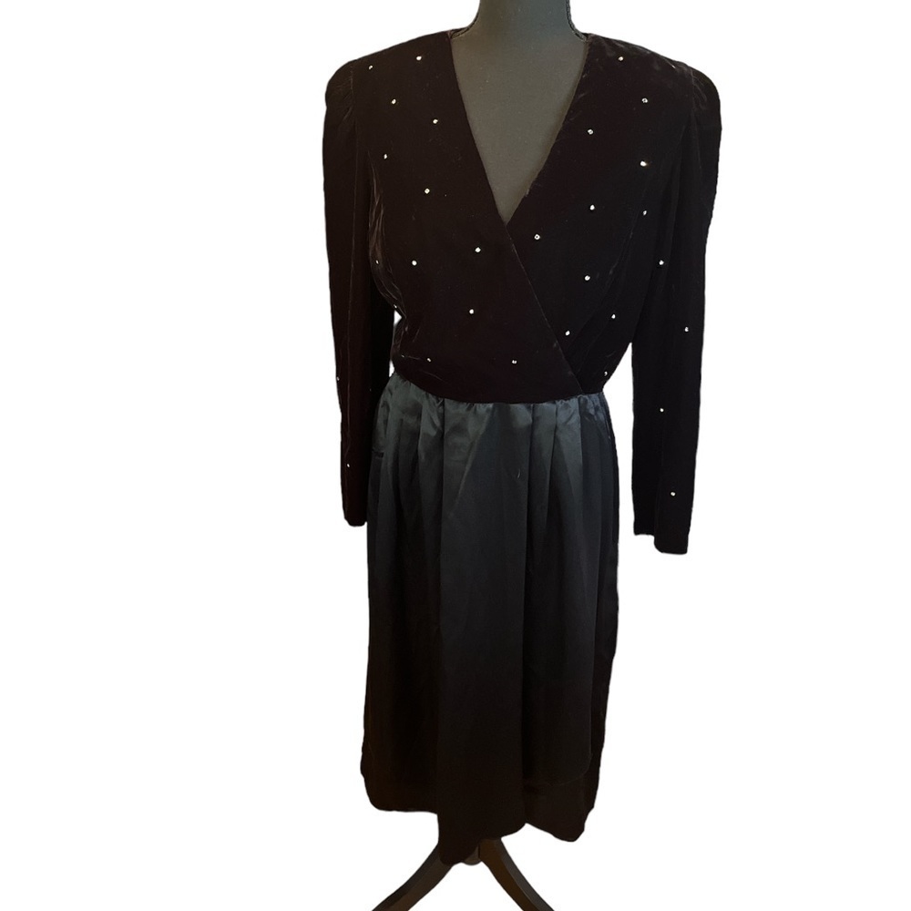 Vintage Patra Black Velvet Satin Diamond Dress | Size 11-12